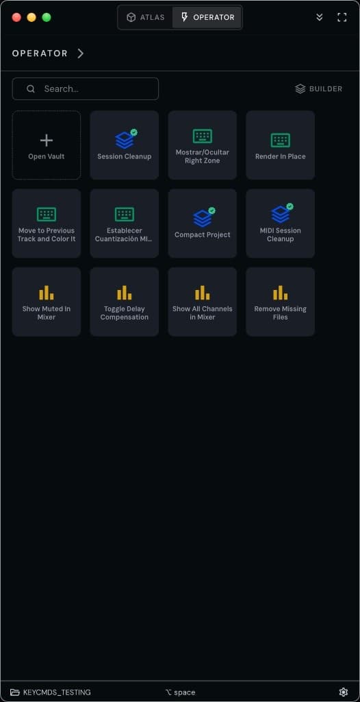 Rejilla Operator — Builder desactivado, tiles listas para one-click
